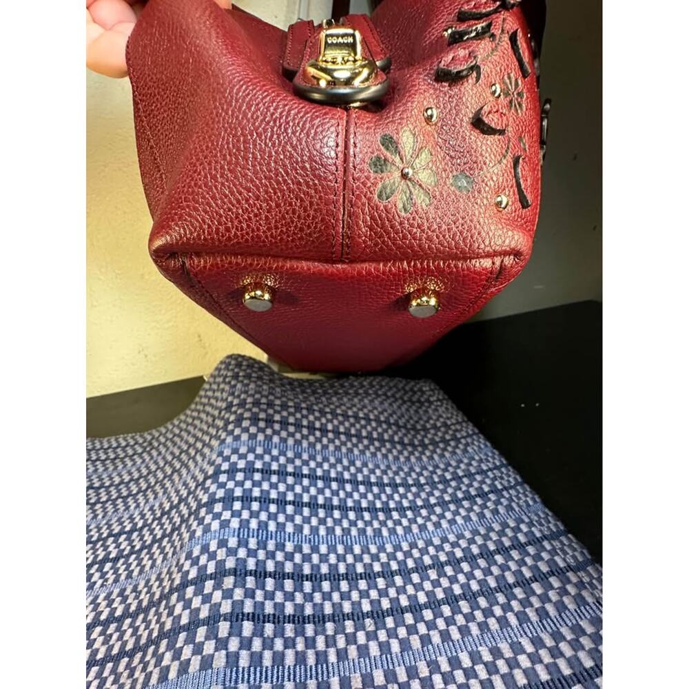 Coach Willow Floral Tea Rose Edie 31 Shoulder Bag Pebbled Leather -Burgundy/Red - Picture 5 of 10